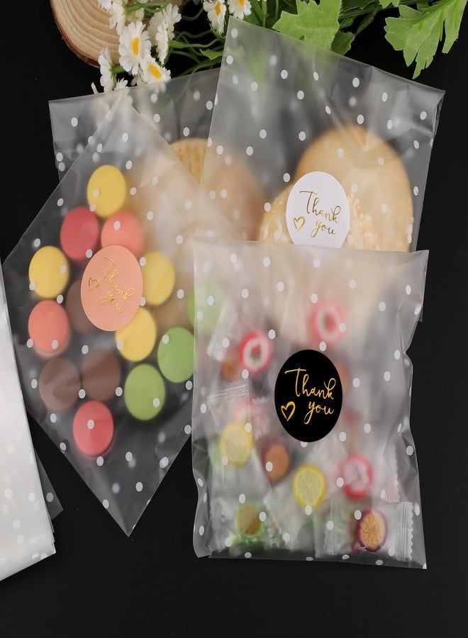 Motroce 416PCS Self Adhesive Cookie Bags Set, 200 Matte Semi Transparent White Polka Dot Cellophane Treat Bags with 216 Thank You Stickers for Bakery Biscuit Chocolate Snacks Dessert(5.5x5.5 Inches,Thicken) - Image 4